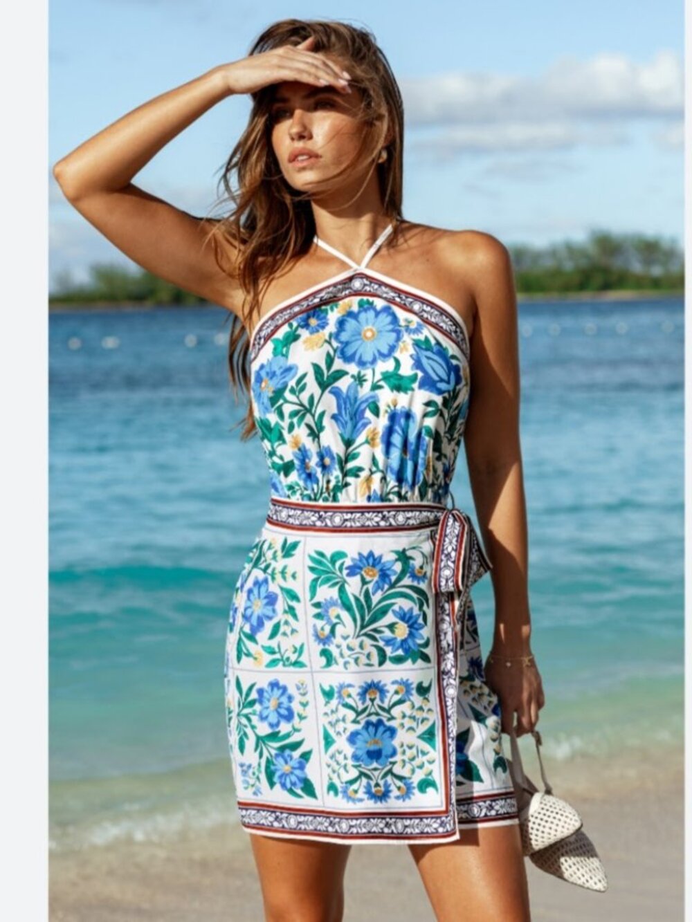 CUPSHE Bahama Honey Floral Mini Dress Resortwear Vacation Beach Women's M NWT - Picture 2 of 10